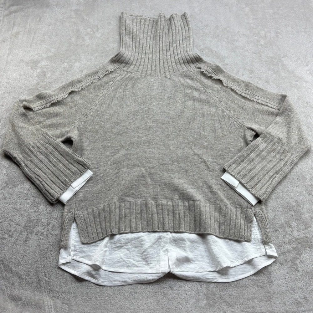 Brochu Walker Sweater Women L Tan Wool Cashmere Layered Turtleneck Quiet Luxury